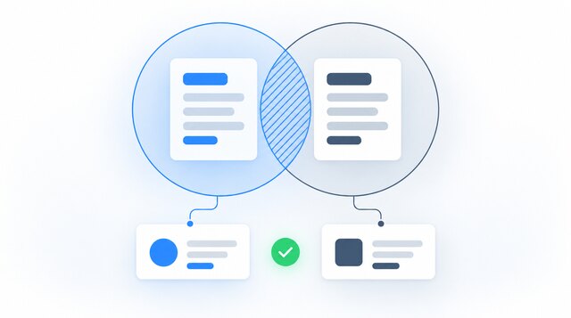 Overlapping page cards contrast with two separate pages serving distinct purposes