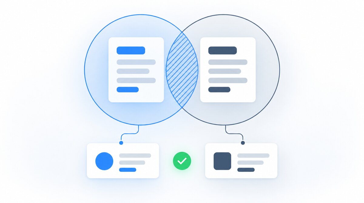 Overlapping page cards contrast with two separate pages serving distinct purposes