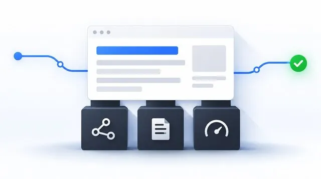 A website supported by three foundation blocks representing crawl access, indexing and performance